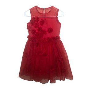 Nanette Lepore Formal Gown Floral Embellished Tulle Full Skirt Red Girls 10-12